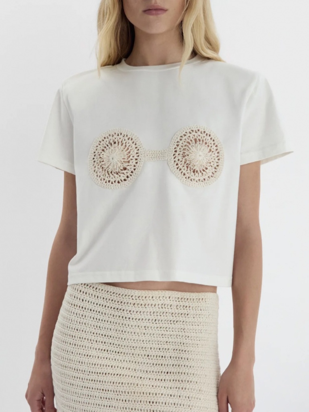 Magda Butrym Crochet Bra T-Shirt White Size 36